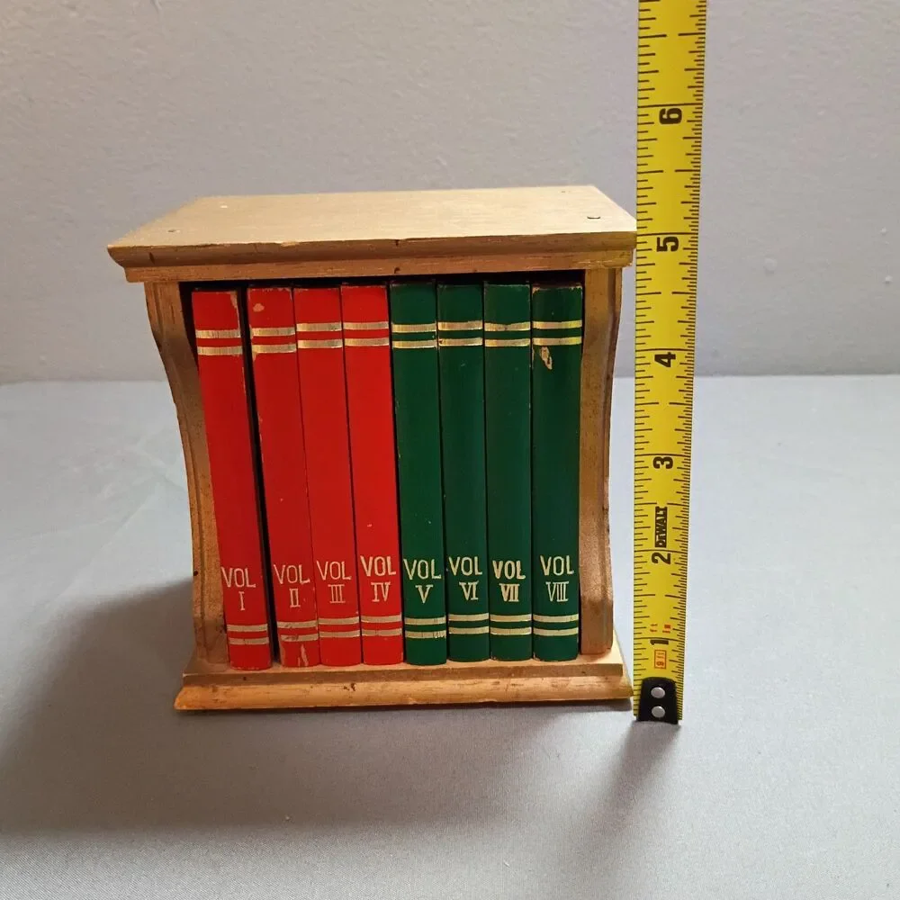 Vintage Faux Books Wood Decor Encyclopedia Barware Cork Coasters Set Cased 8
